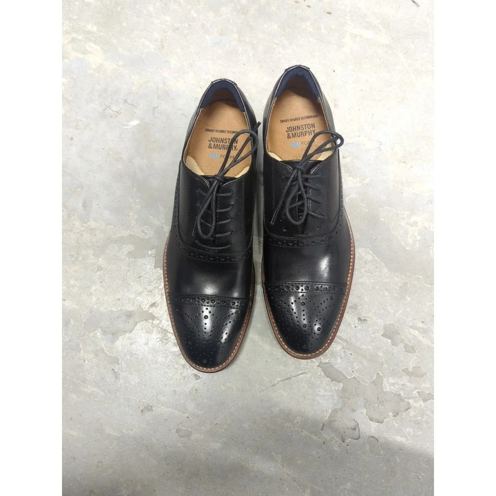 Quiet Luxury Johnston‎ & Murphy Black Leather Oxford Dress Shoes Men's 8 NIB